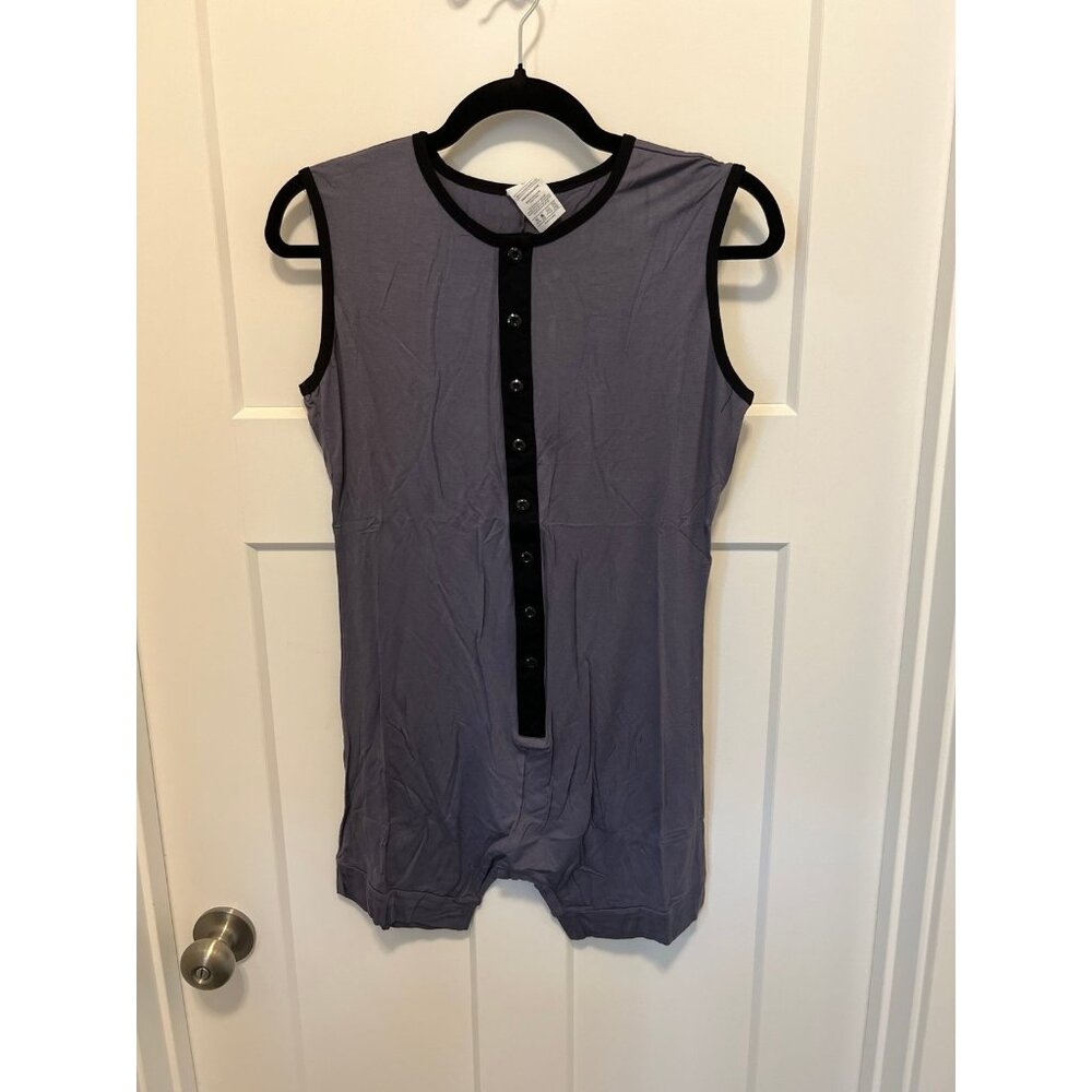 Men's sleeveless 1 piece bodysuit, categorized as a onesie, wrestling singlet